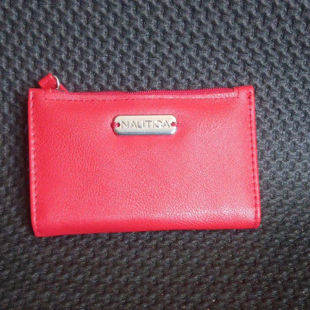 Nautica Red Leather Zip Card Holder